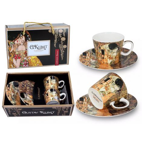 Komplet dwóch filiżanek Carmani 125ml espresso ze spodkami - G. Klimt, Pocałunek